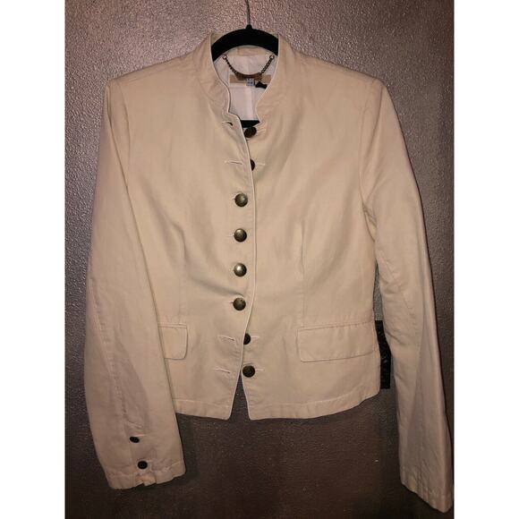 See by Chloe Cream Military Style Jacket Linen Cotton Blend Long Sleeve Jacket 8 - Picture 1 of 12